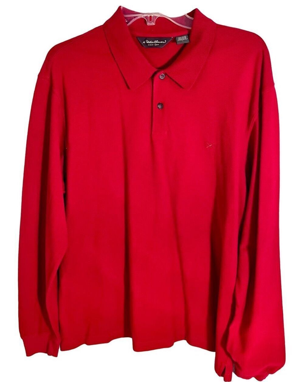 Vtg Eddie Bauer Polo Shirt Mens Sz L Red Long Sleeve Casual Work Adult